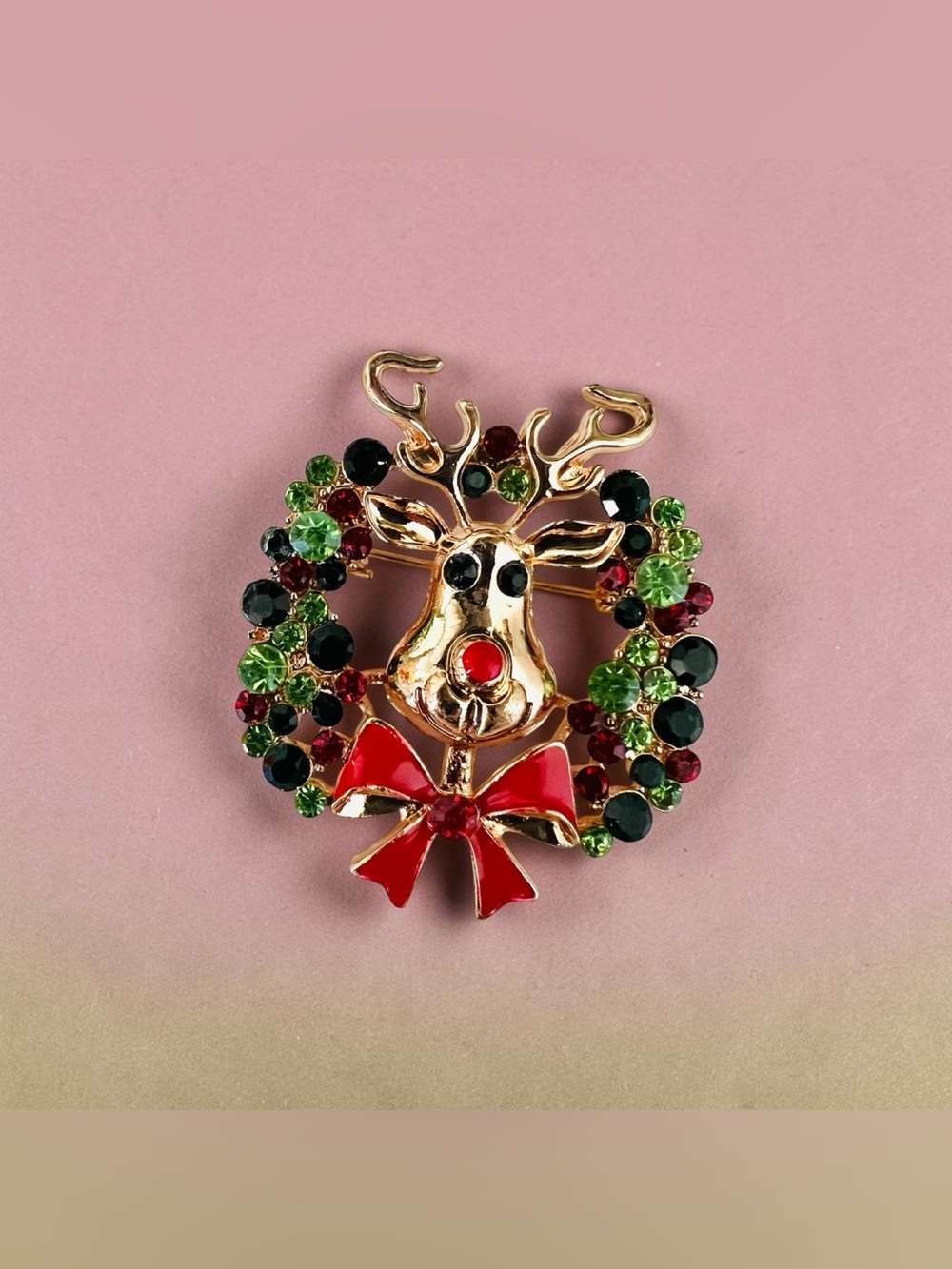 Rudolph Christmas Wreath Brooch